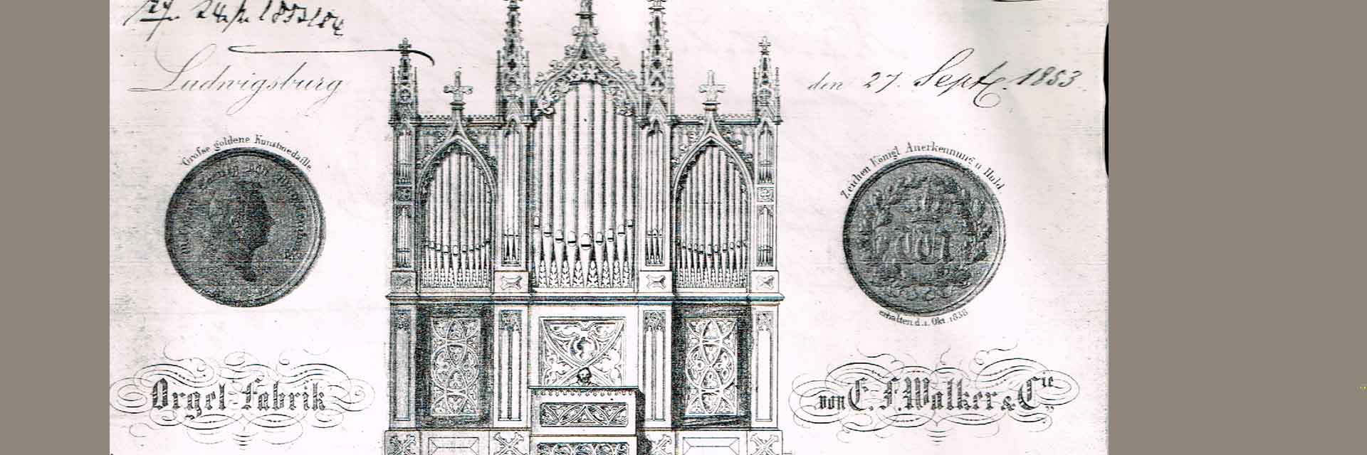 Briefkopf 1853 mit der Orgel nach Kegel